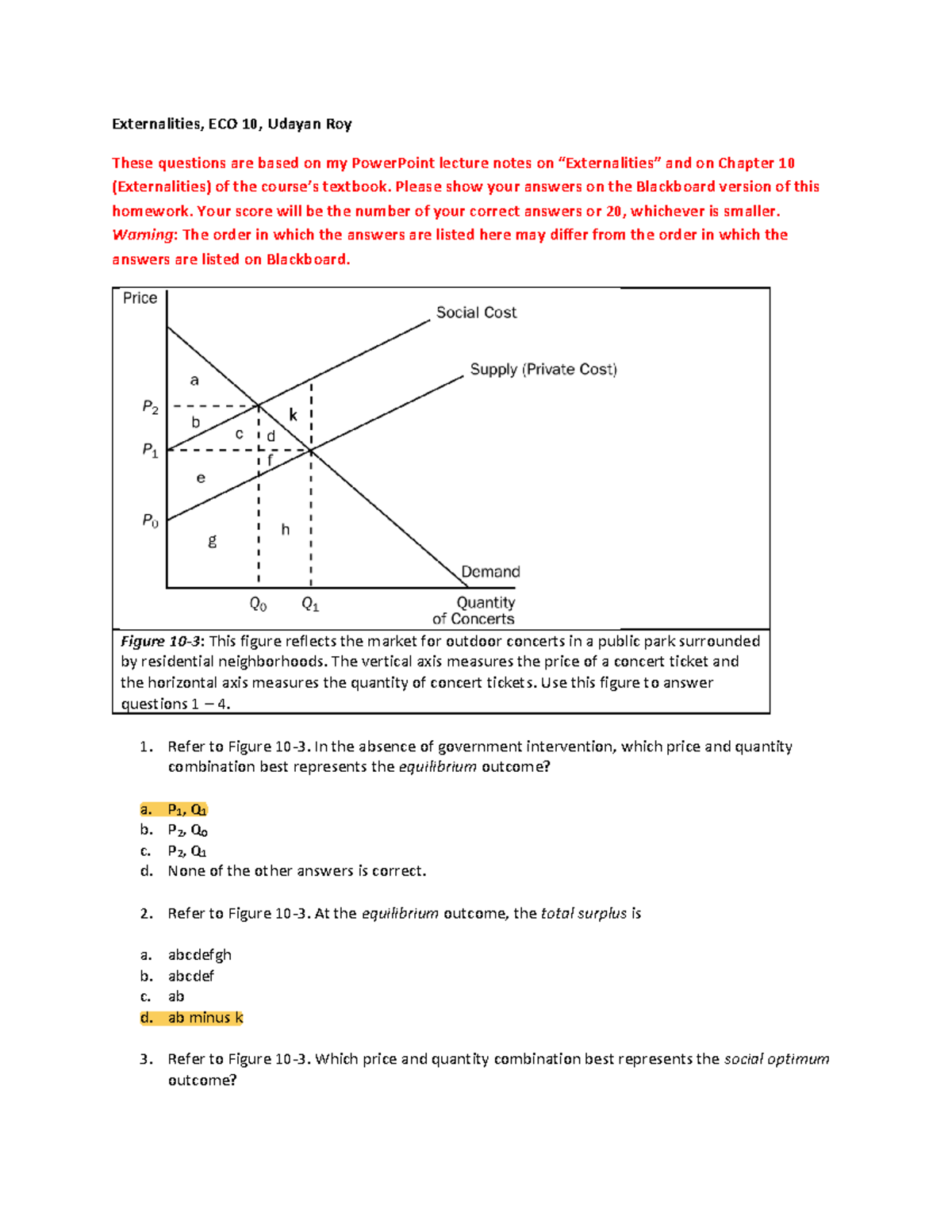ECO 10: Externalities - Homework Assignment Solutions & Analysis - Studocu