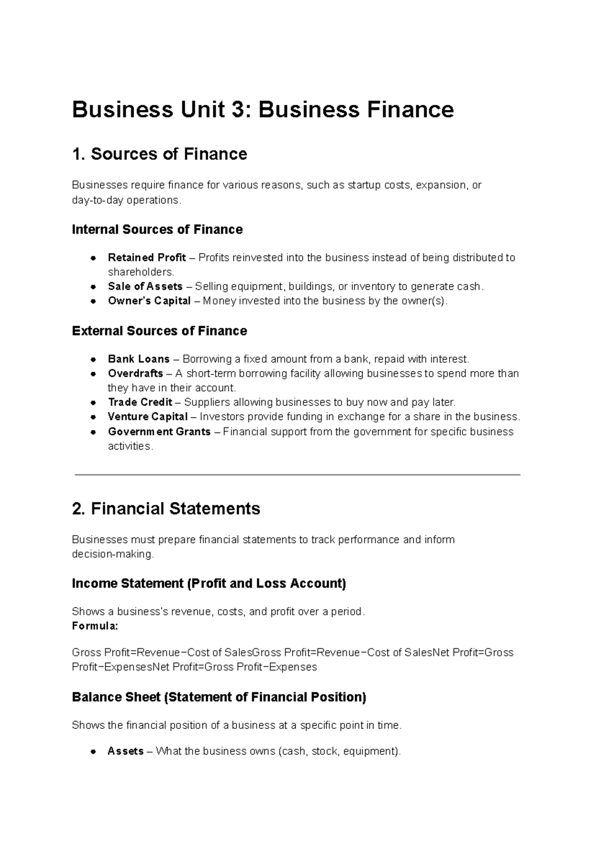 Business Unit 3 Business Finance - Business Unit 3: Business Finance 1 ...