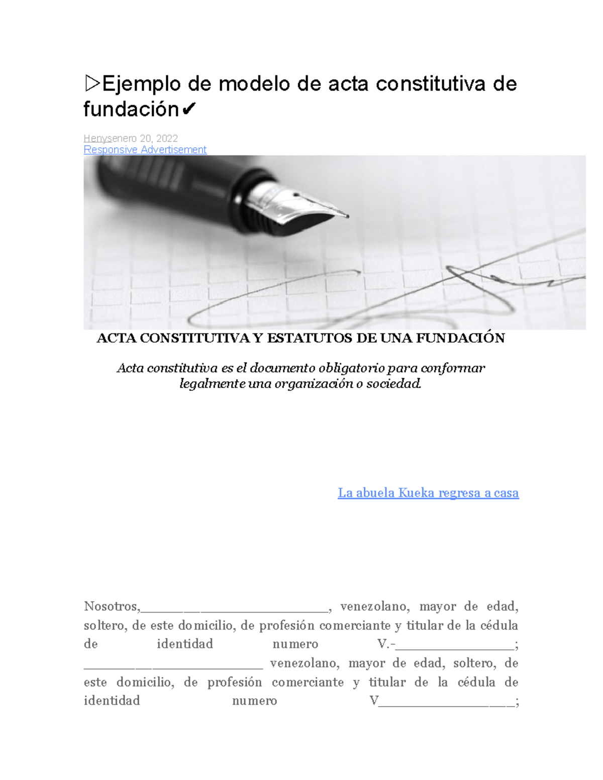 Modelo de Acta Constitutiva para Fundaciones en Venezuela - Document Preview