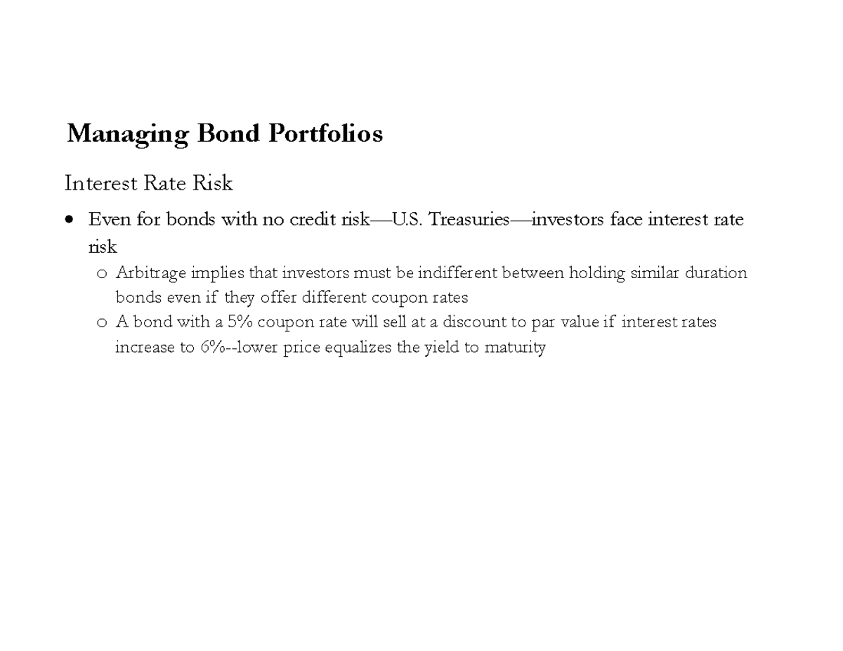 Managing Interest Rate Risk in Bond Portfolios - Studocu