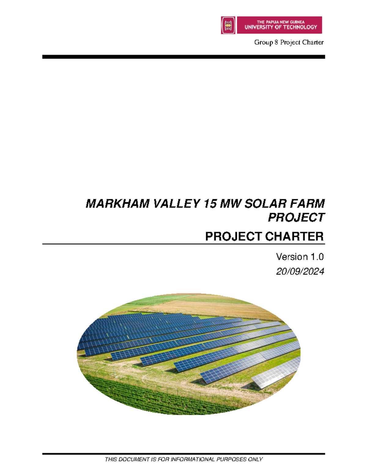Group 8 Project Charter: Markham Valley 15 MW Solar Farm Project ...