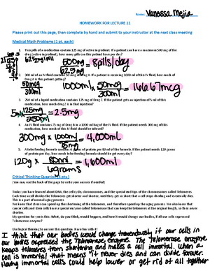 EMB Homework 13 - Name: HOMEWORK FOR LECTURE 13 Please print