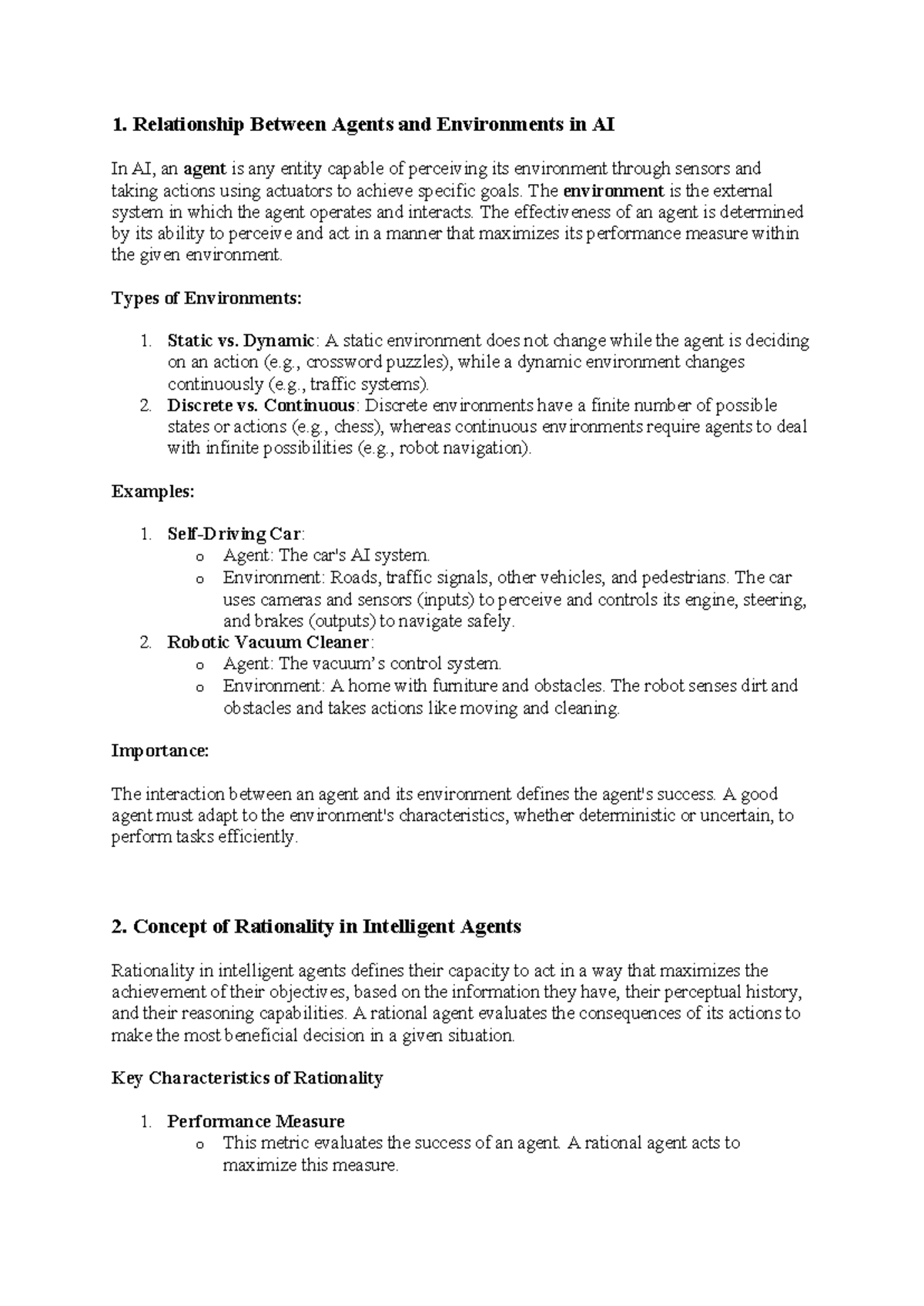 AI Module 1: Key Questions and Answers on Agents & Environments - Studocu