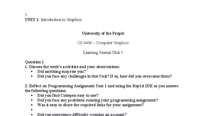 CS 4406 Learning Journal: Intro to Graphics & Programming Reflections ...