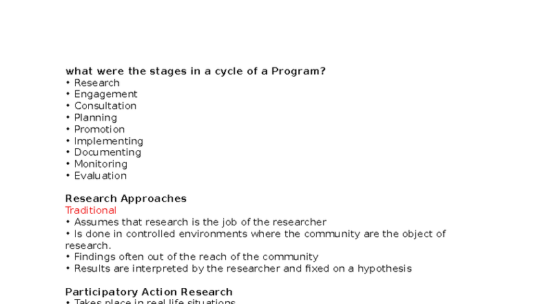 CAS101: Stages of Participatory Action Research (PAR) Explained - Studocu