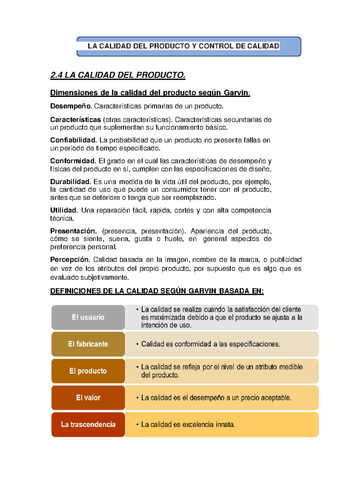 Calidad del Producto y Control de Calidad: Dimensiones y Mecanismos ...