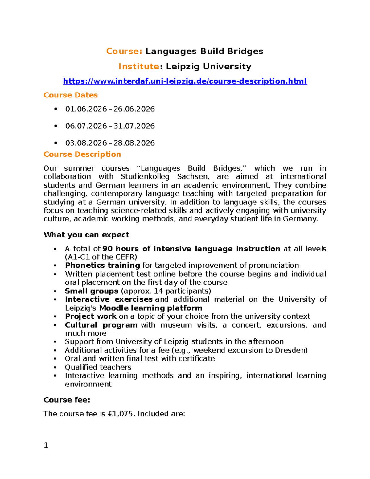 Languages Build Bridges Course Description SSMP - Leipzig University ...