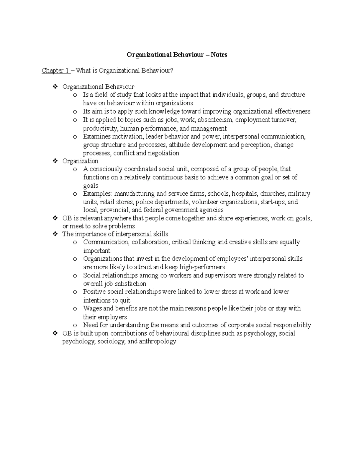 Chapter 4 Organizational Behavior Lecture Notes - Chapter 4 ...