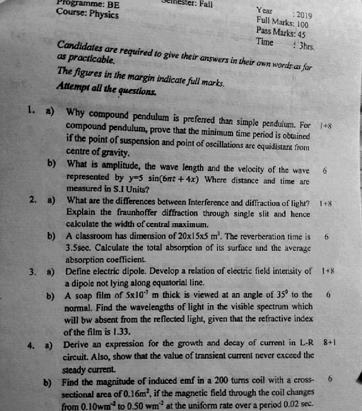 19 Fall - Physics Full Marks Questions and Answers - Studocu