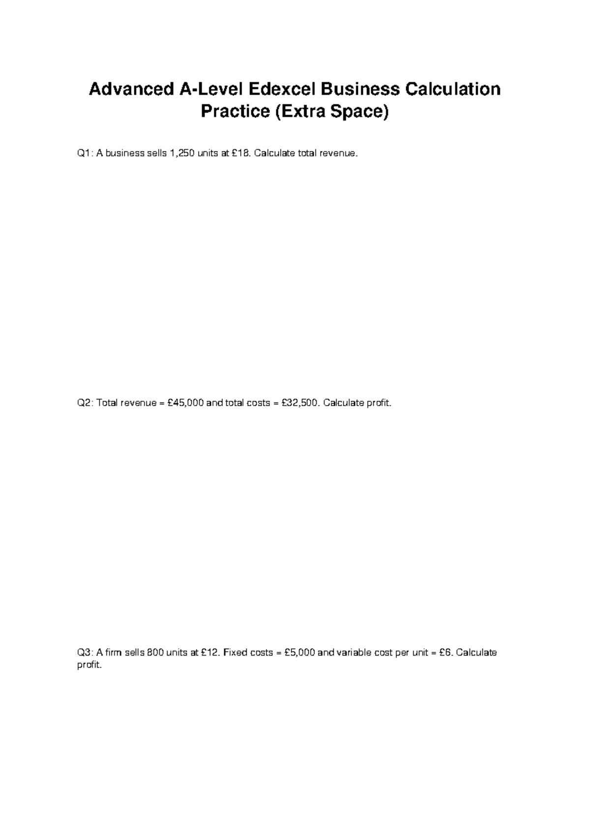 Advanced Edexcel Business Calculation Practice (Large Space) - Studocu
