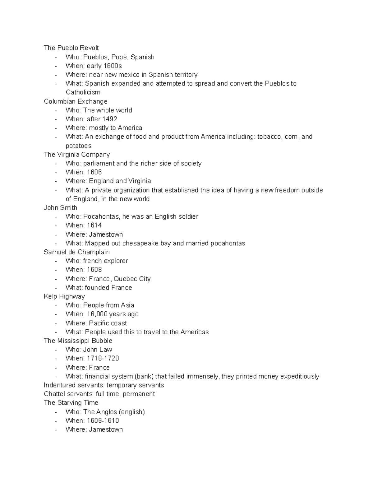 Exam One Study Guide - Key Events in Early Am. History (HIST 101) - Studocu