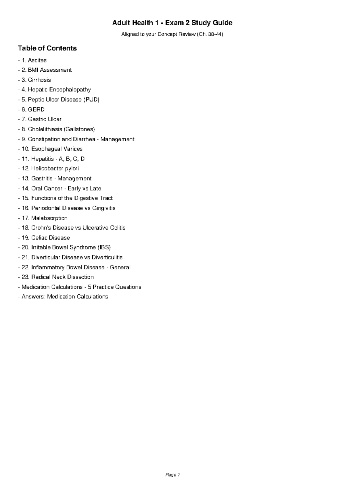 AH2E2 - Adult Health 1 Exam 2 Study Guide & Concept Review - Studocu