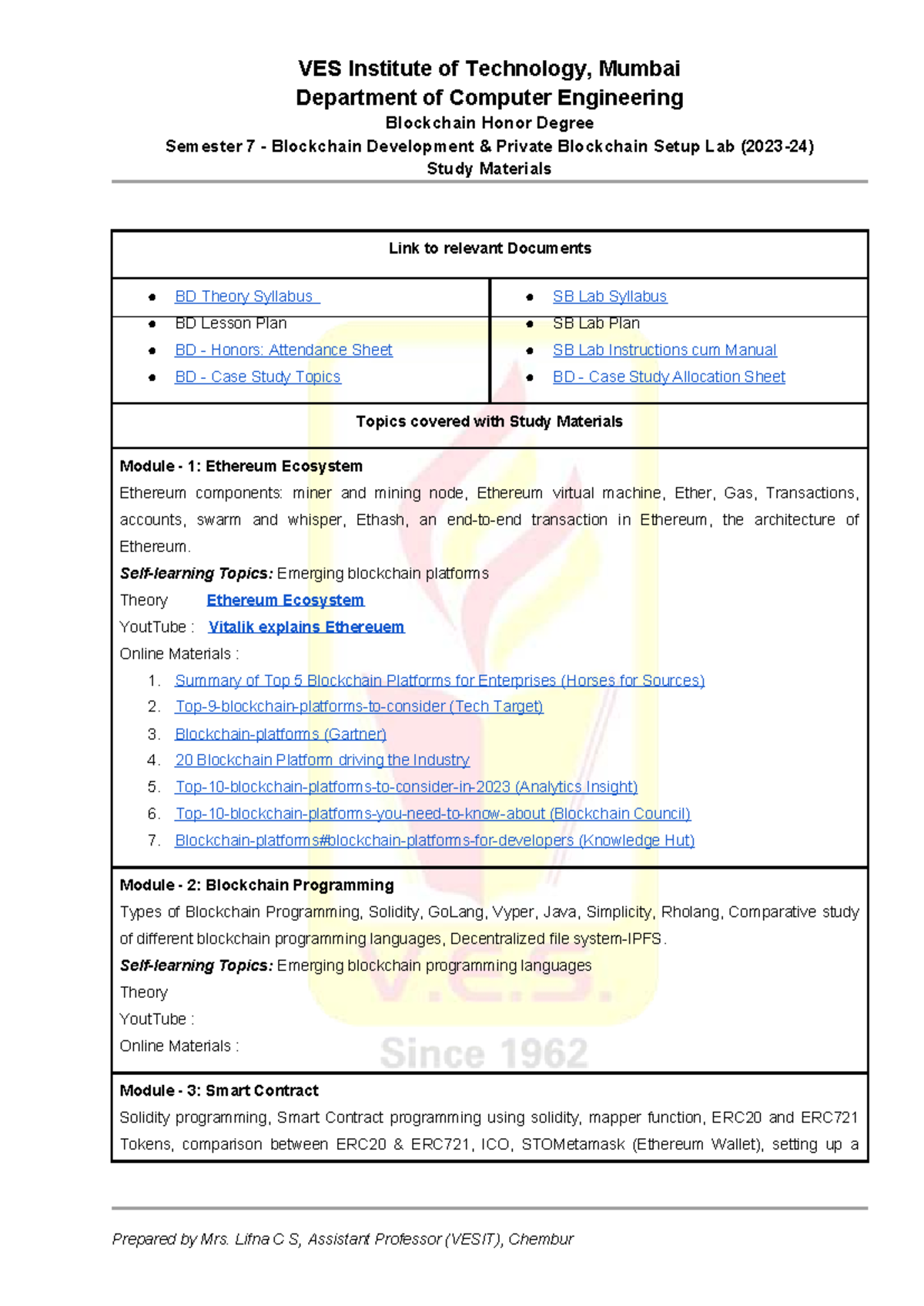 Blockchain Honors Sem 7 (2023-24) Study Materials & Lab Setup - Studocu