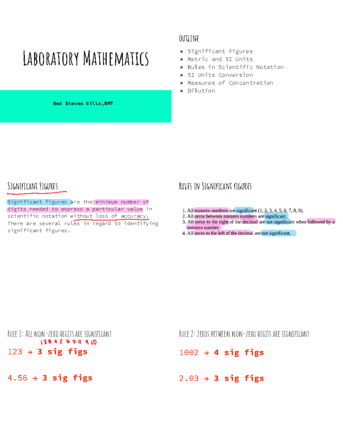 Intro to Lab Math: Significant Figures, SI Units & Dilution Rules - Studocu