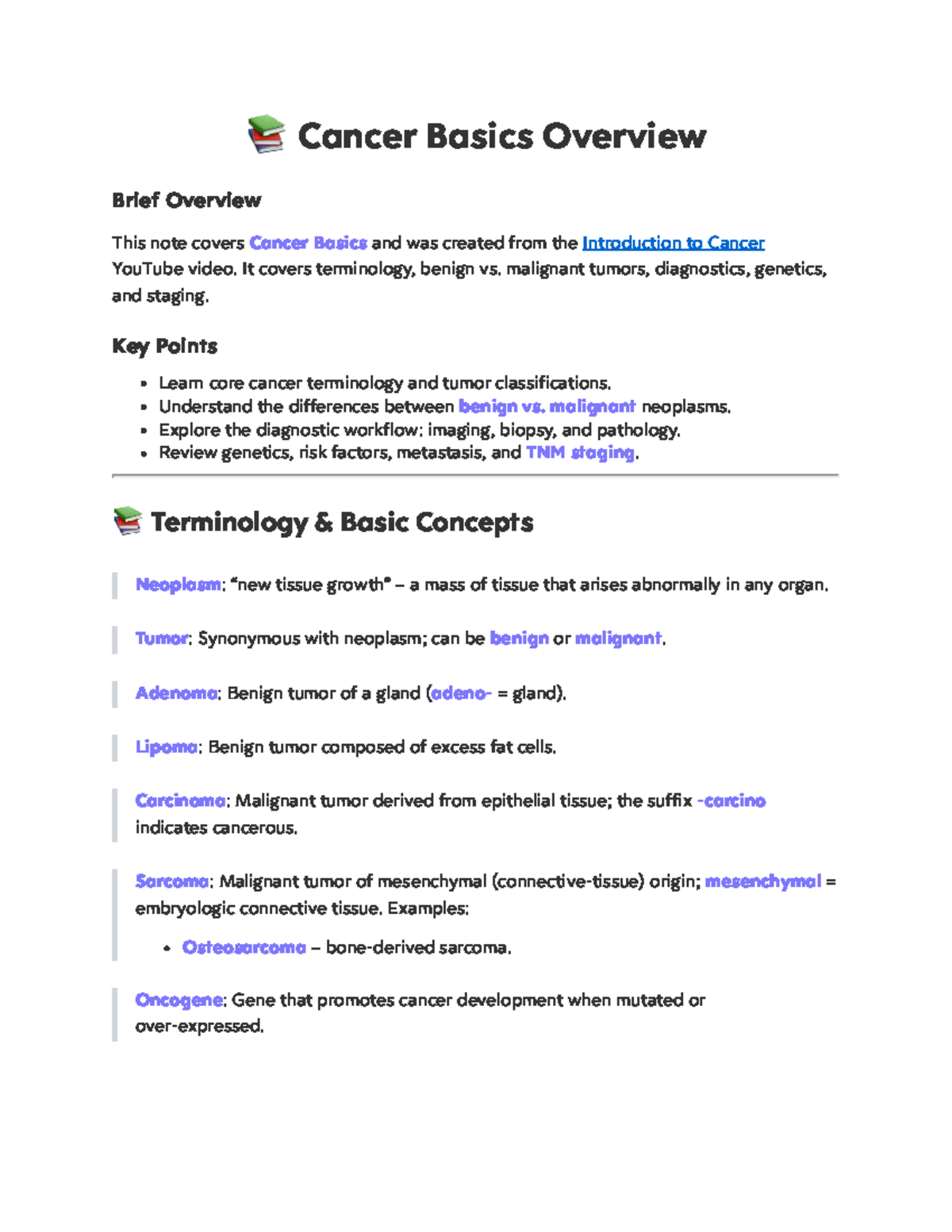 Cancer Basics Overview: Key Concepts and Terminology - Studocu