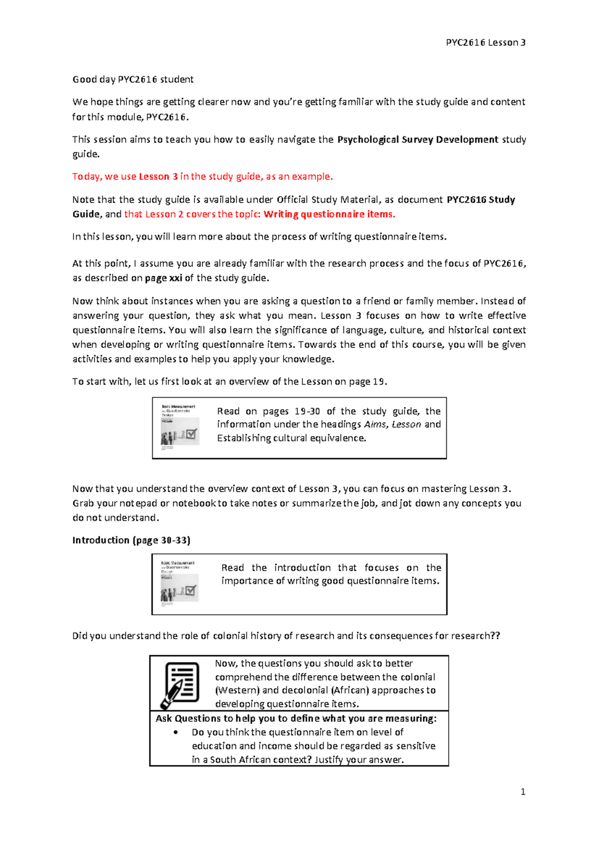 PYC2616 OT Lesson 3 2026 How to navigate the Study Guide - PYC26 1 6 ...
