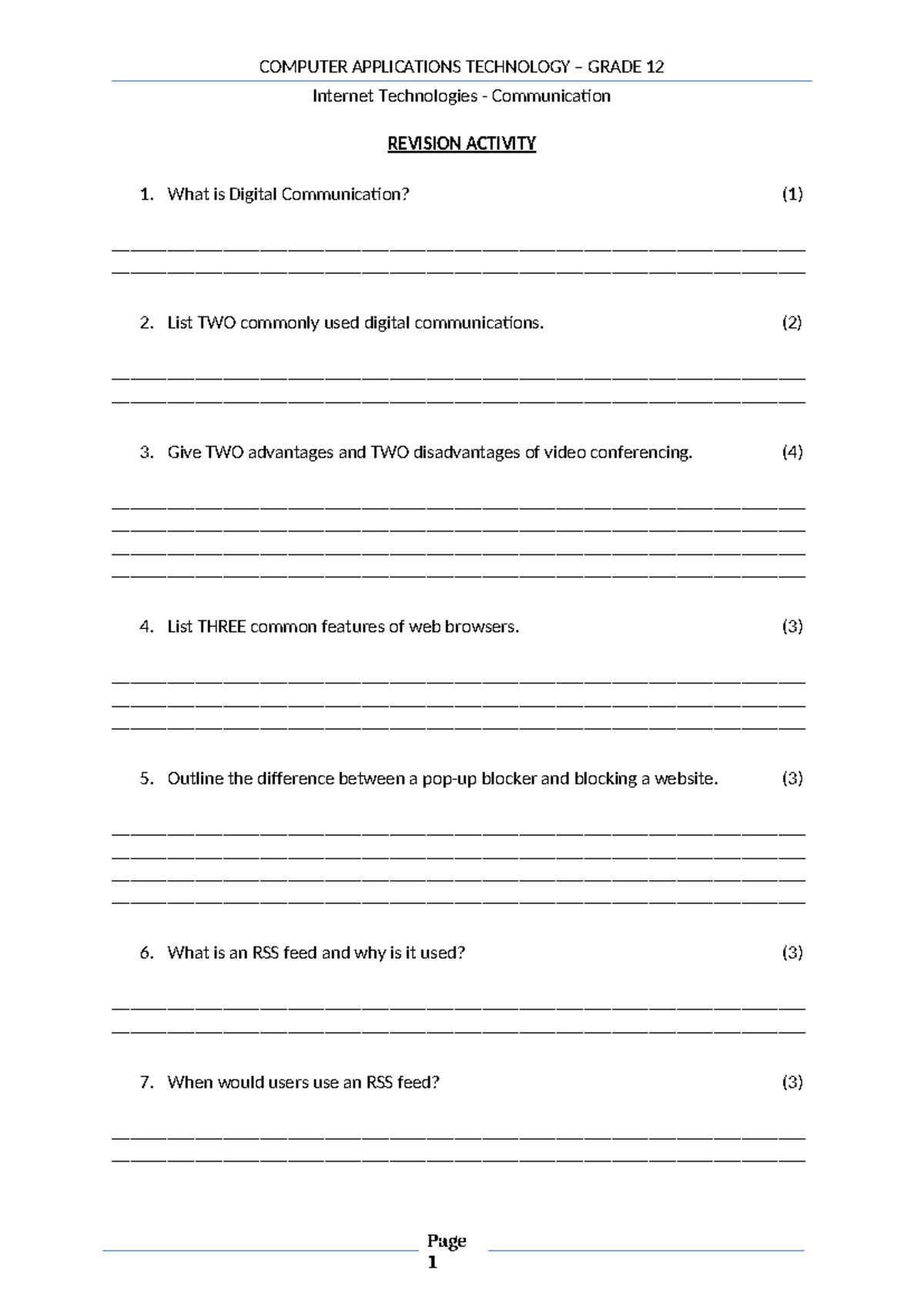COMPUTER APPLICATIONS TECHNOLOGY GRADE 12 Internet Technologies ...