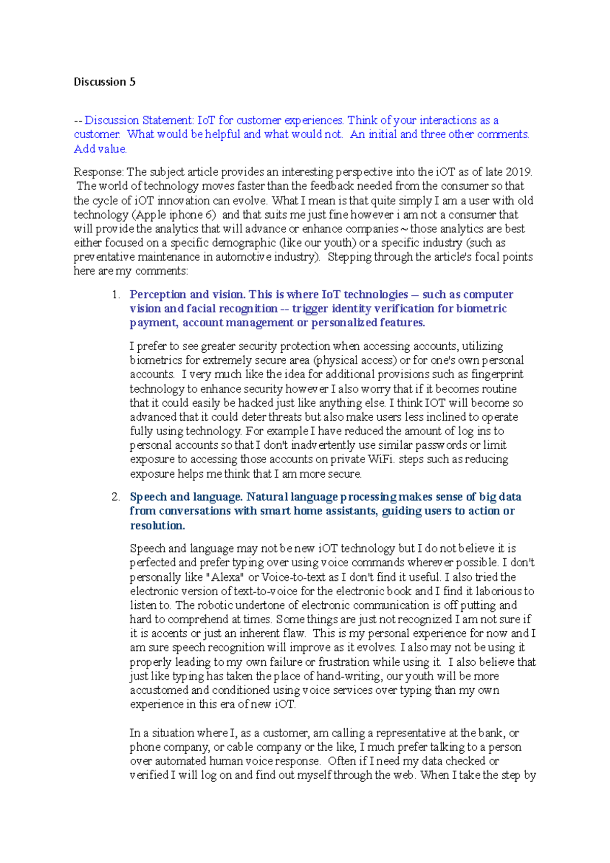Prachi Discussion 5 - Discussion 5 - Discussion Statement: IoT for ...