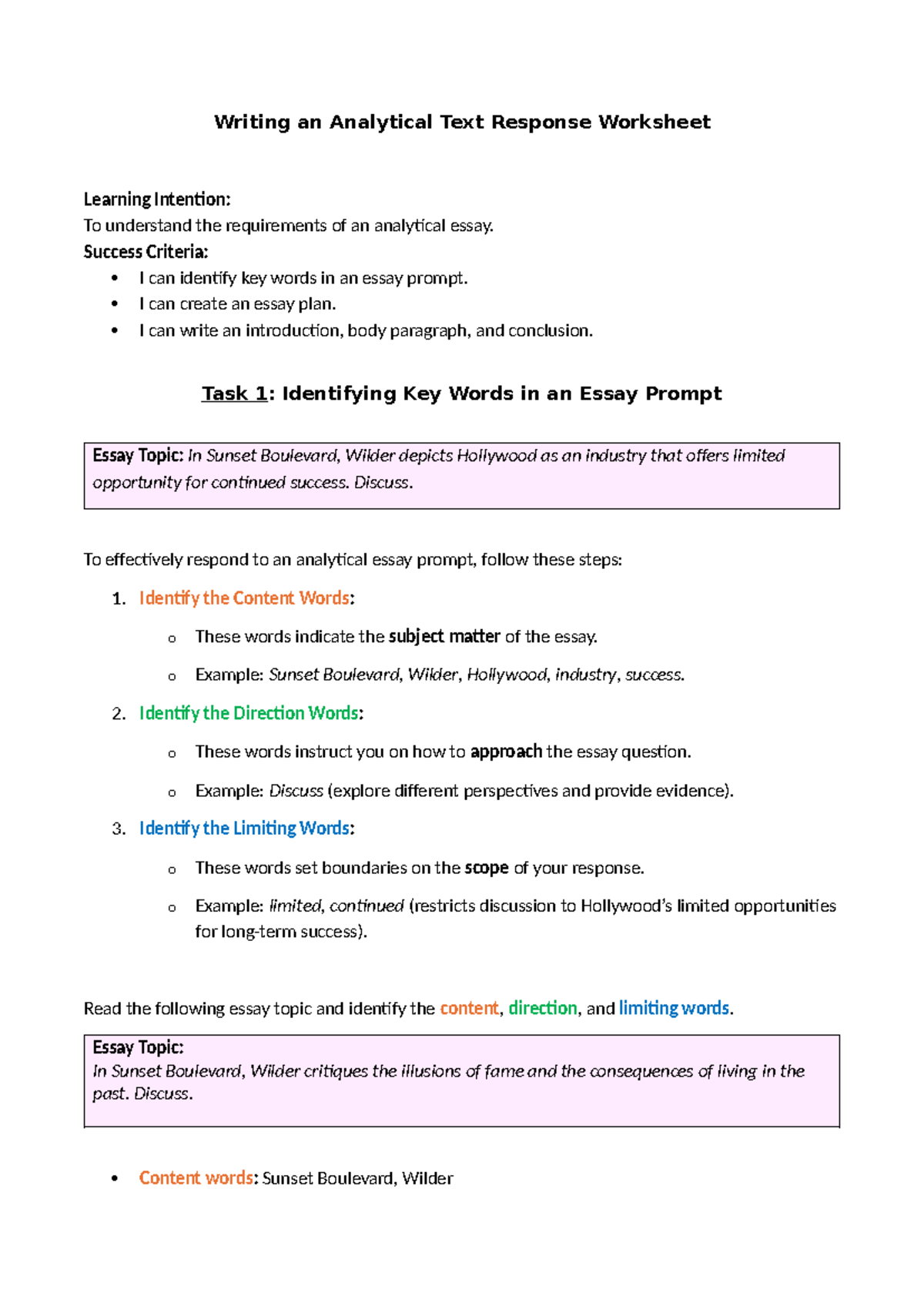 Text Analysis Essay Practice (Week 4 Tuesday) - Writing an Analytical ...