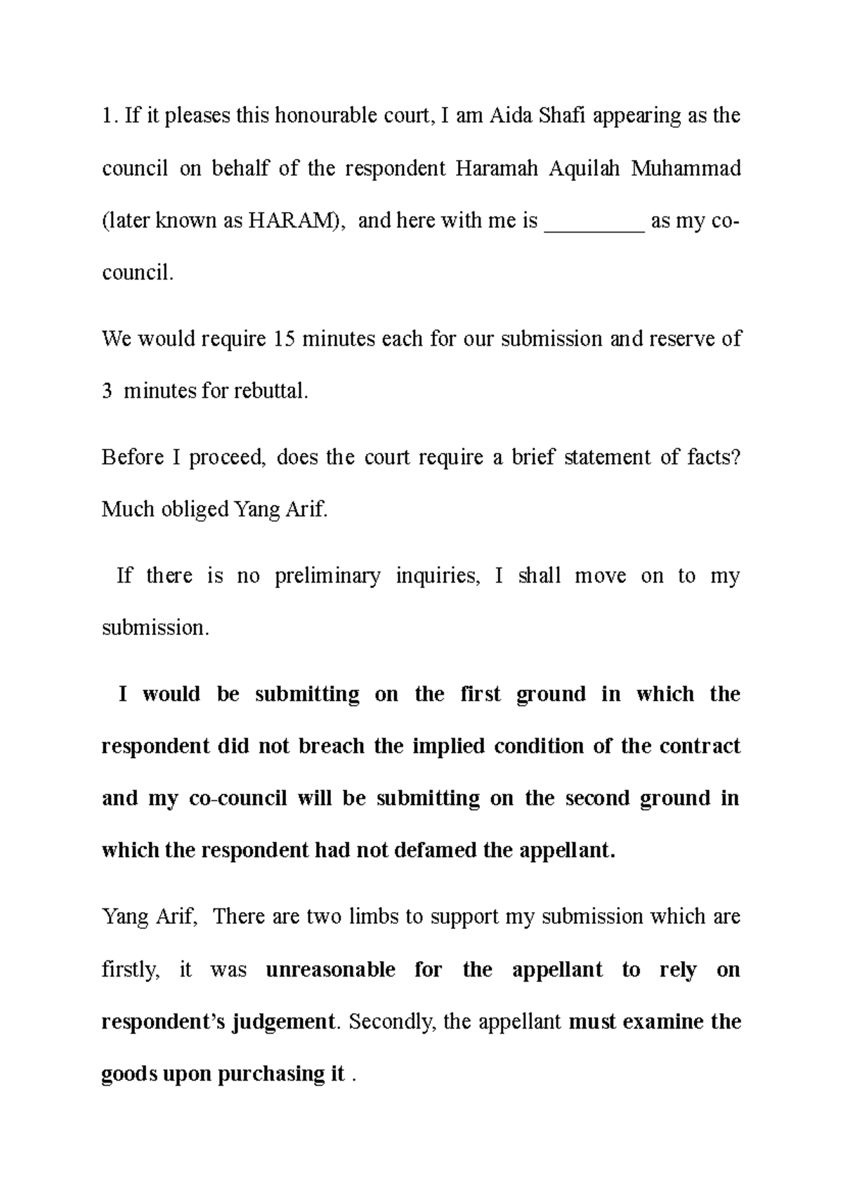 Moot Court Script: Oral Submission for Respondent Representation - Studocu