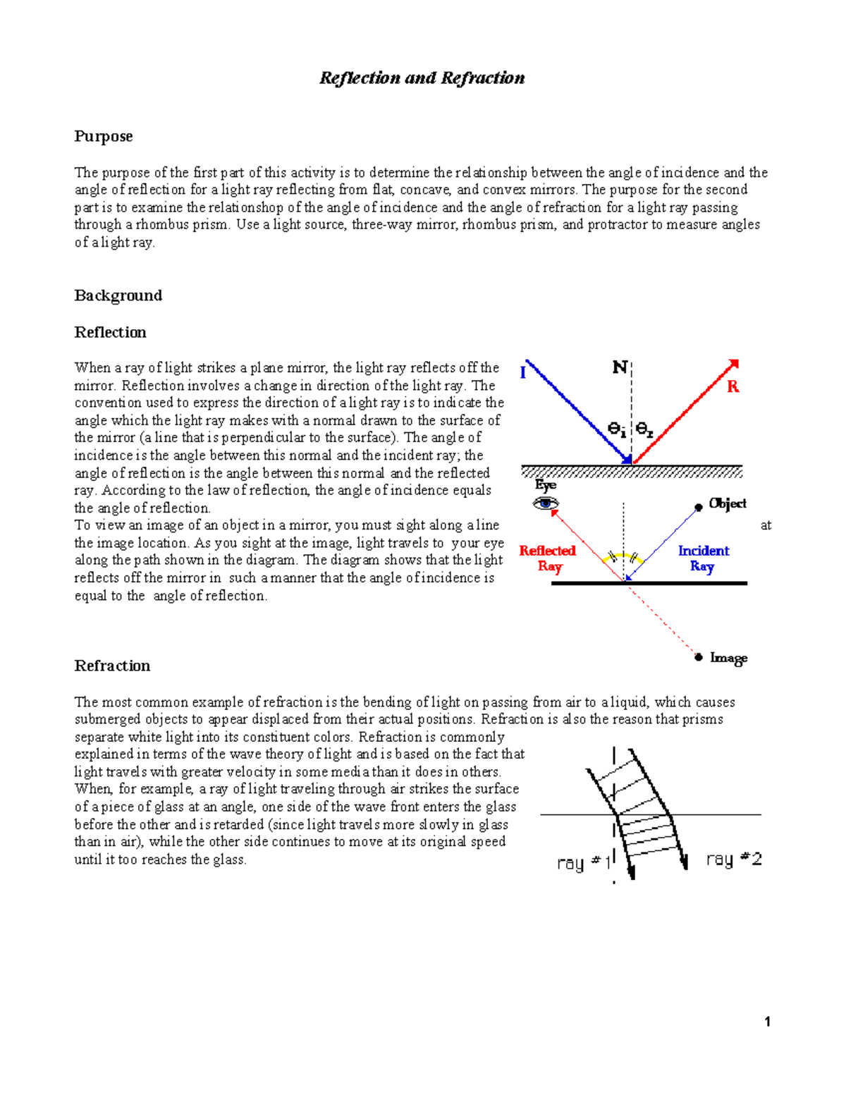 Fall2023 Reflection and Refraction Lab Online - Reflection and ...