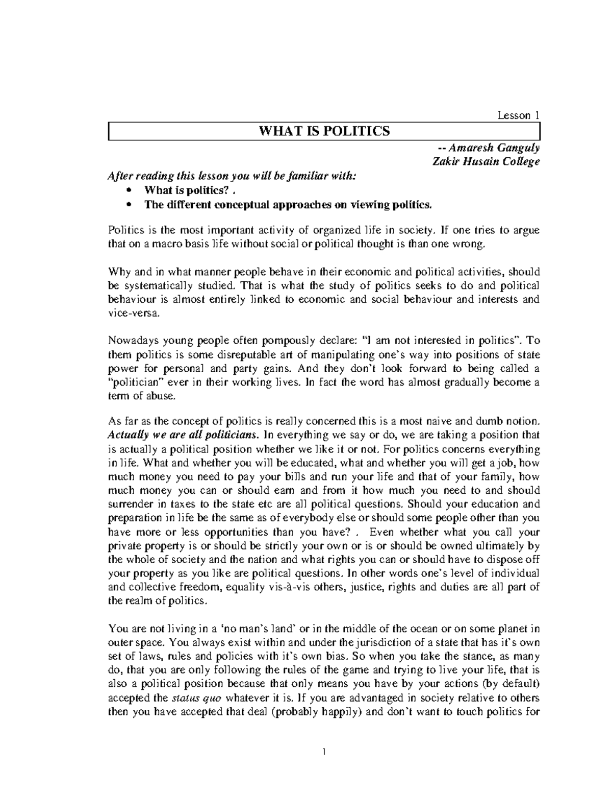SM-1 - Lecture Notes on Politics: Concepts and Theories (1-20) - Studocu