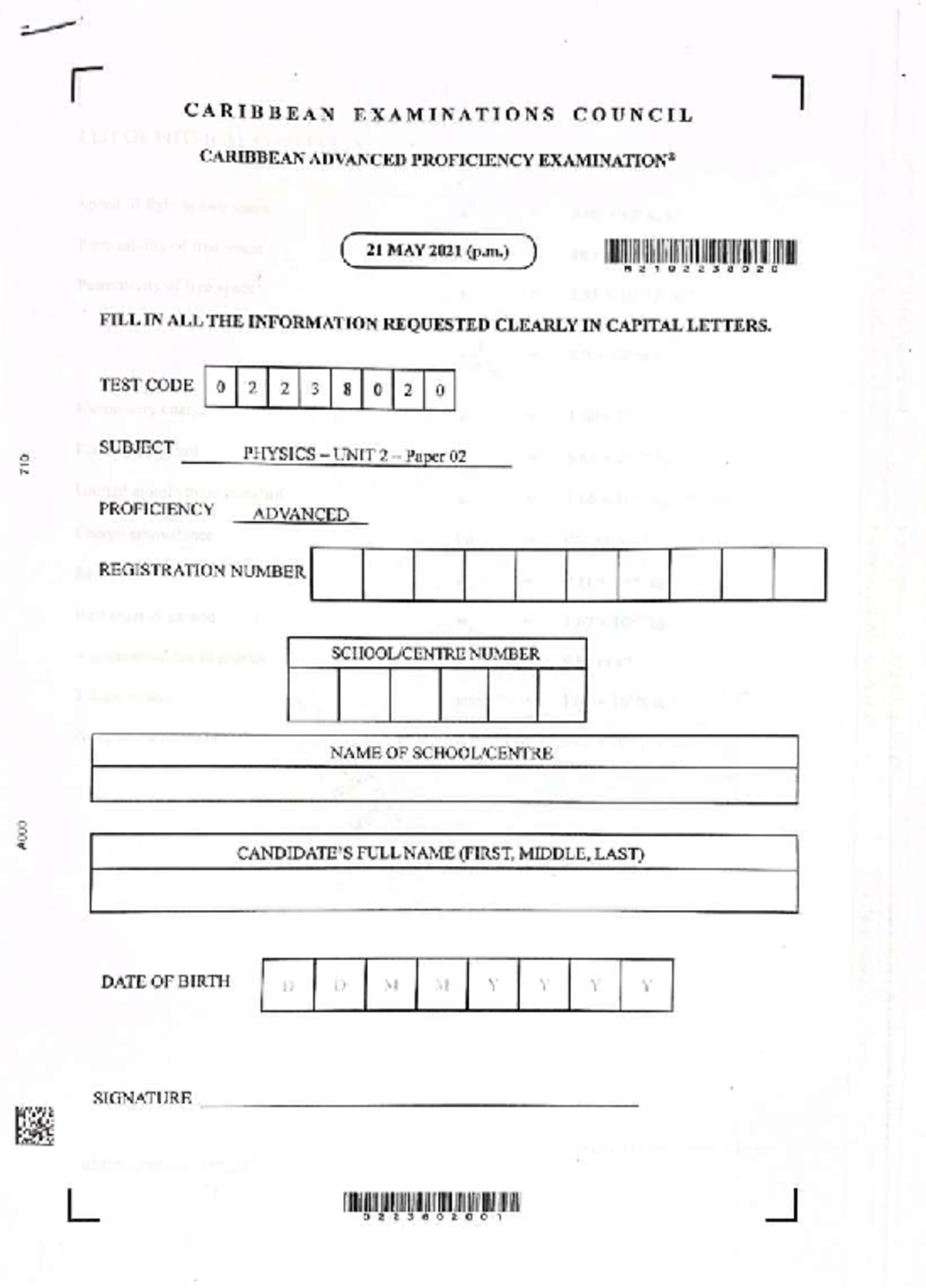 CAPE Physics Unit 2 Paper 2 Exam - May 2021 - Studocu