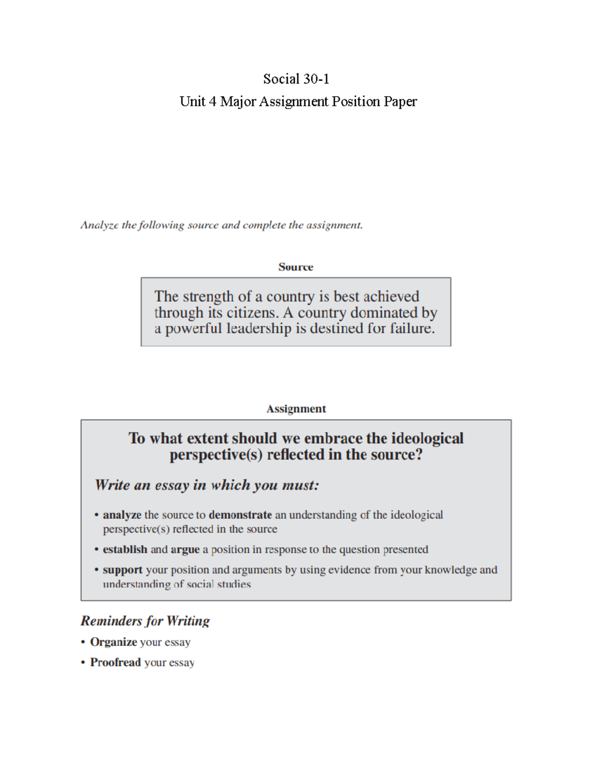 Social 30-1 Unit 4 Position Paper on Citizen Engagement & Leadership ...