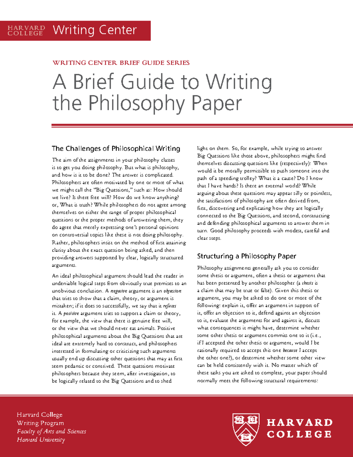 Harvard FAS Guide: Writing Effective Philosophy Papers - Studocu