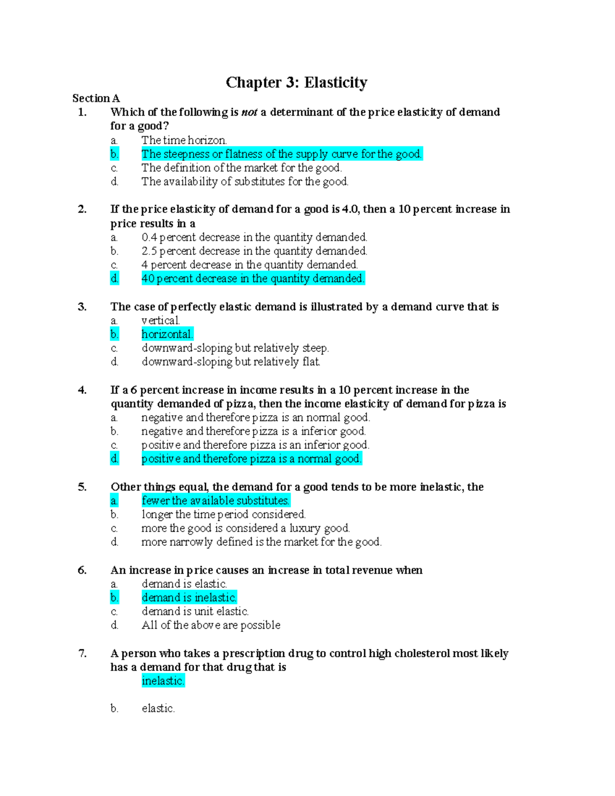 Exercise Chap 3: Elasticity Practice Questions and Answers - Studocu