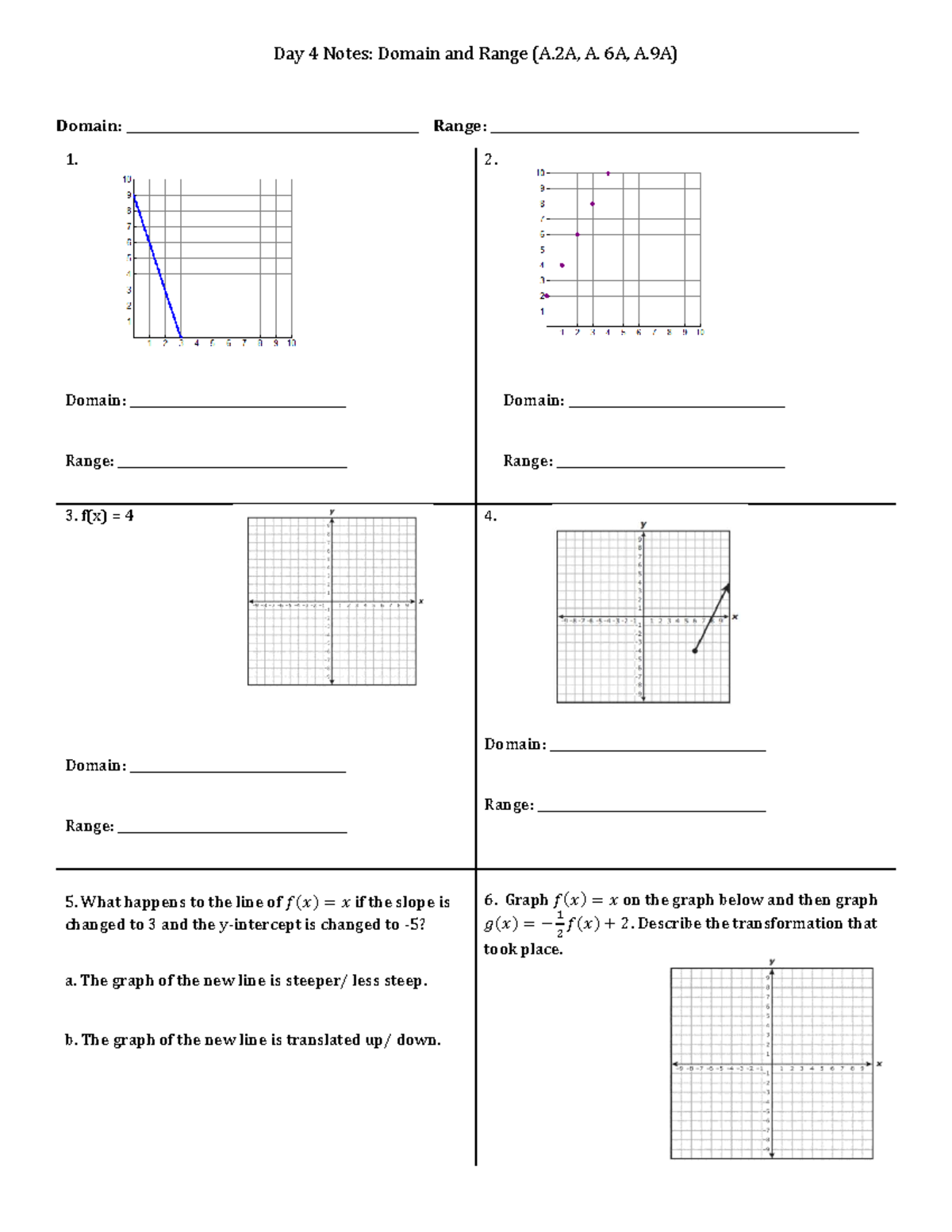 Day 4 Notes Domain and Range - 6A, A) Domain