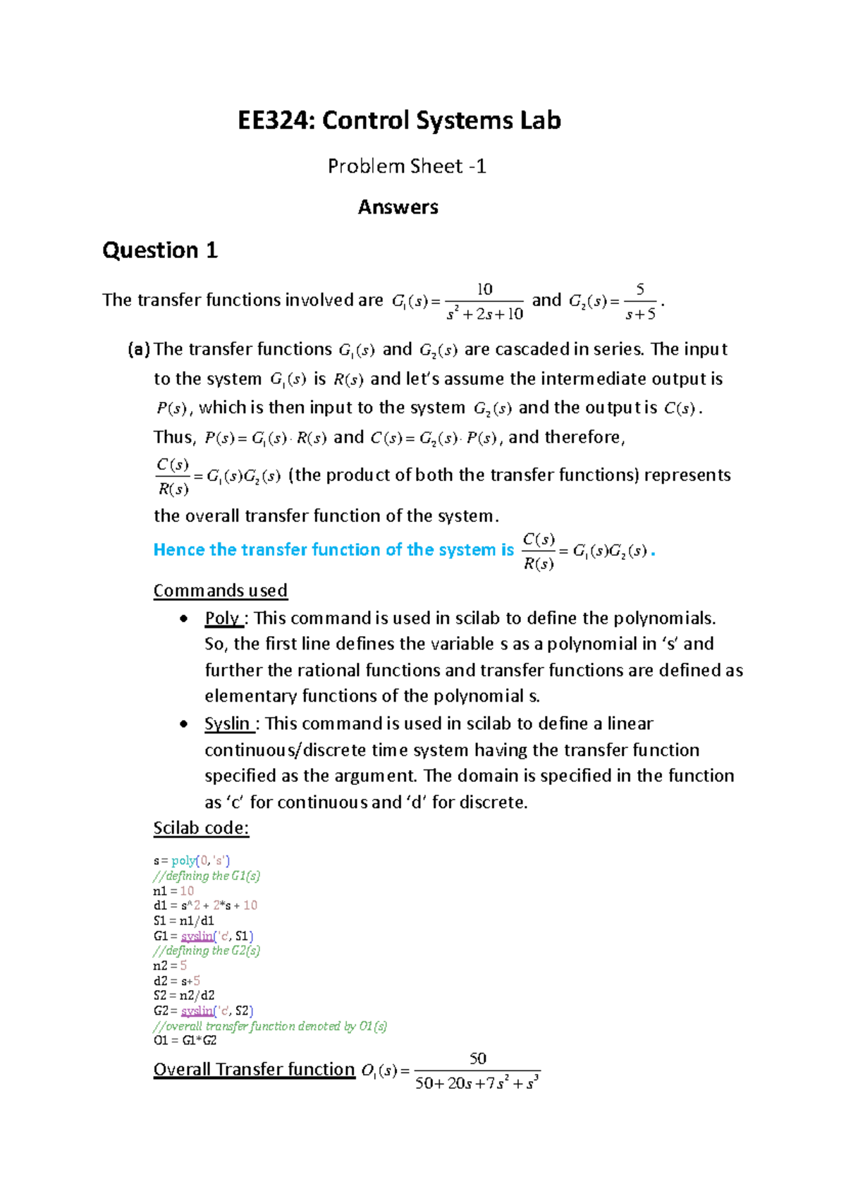 EE324 LAB Problem Sheet 1 Solutions and Analysis - Studocu