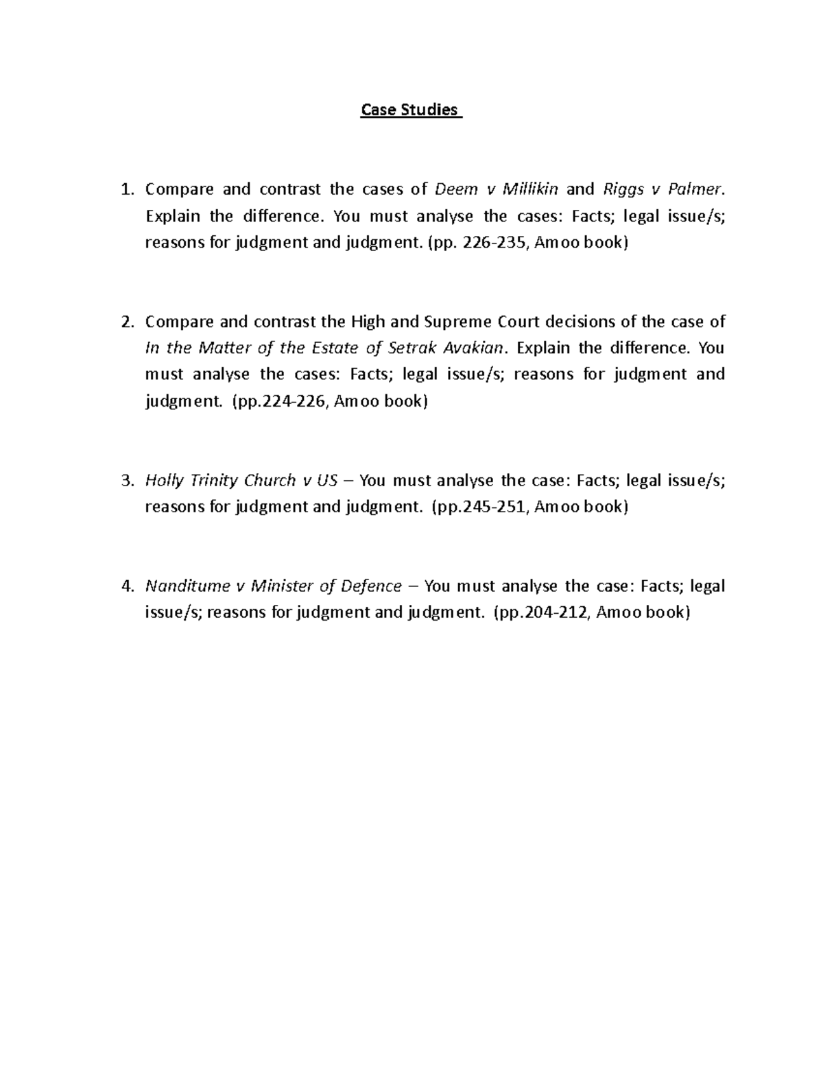 JIL3510 Case Studies: Analyzing Legal Precedents in Law - Studocu