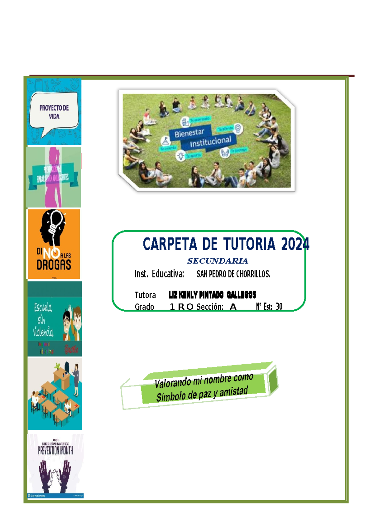 Carpeta de Tutoría 2024: Grado 1 A - Inst. San Pedro de Chorrillos - Document Preview
