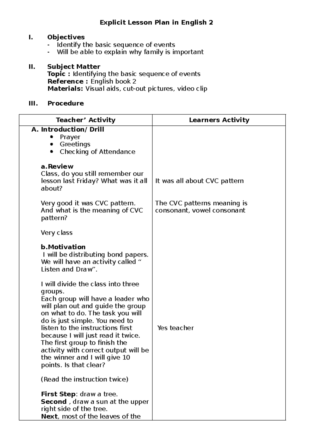 Lesson Plan for English 2: Sequencing Events and Family Importance ...