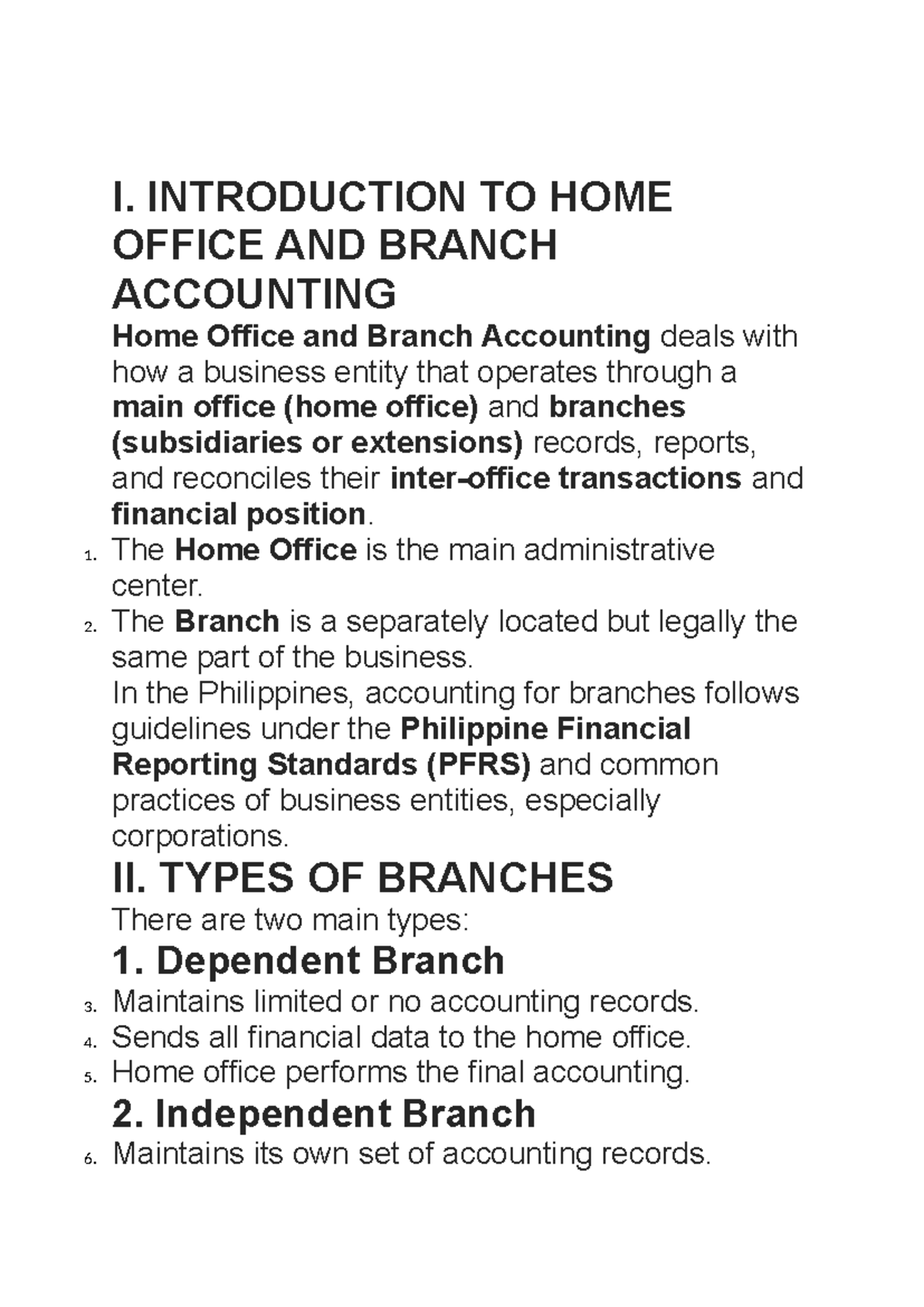 Home Office and Branch Accounting Overview - Hoba Notes - Studocu