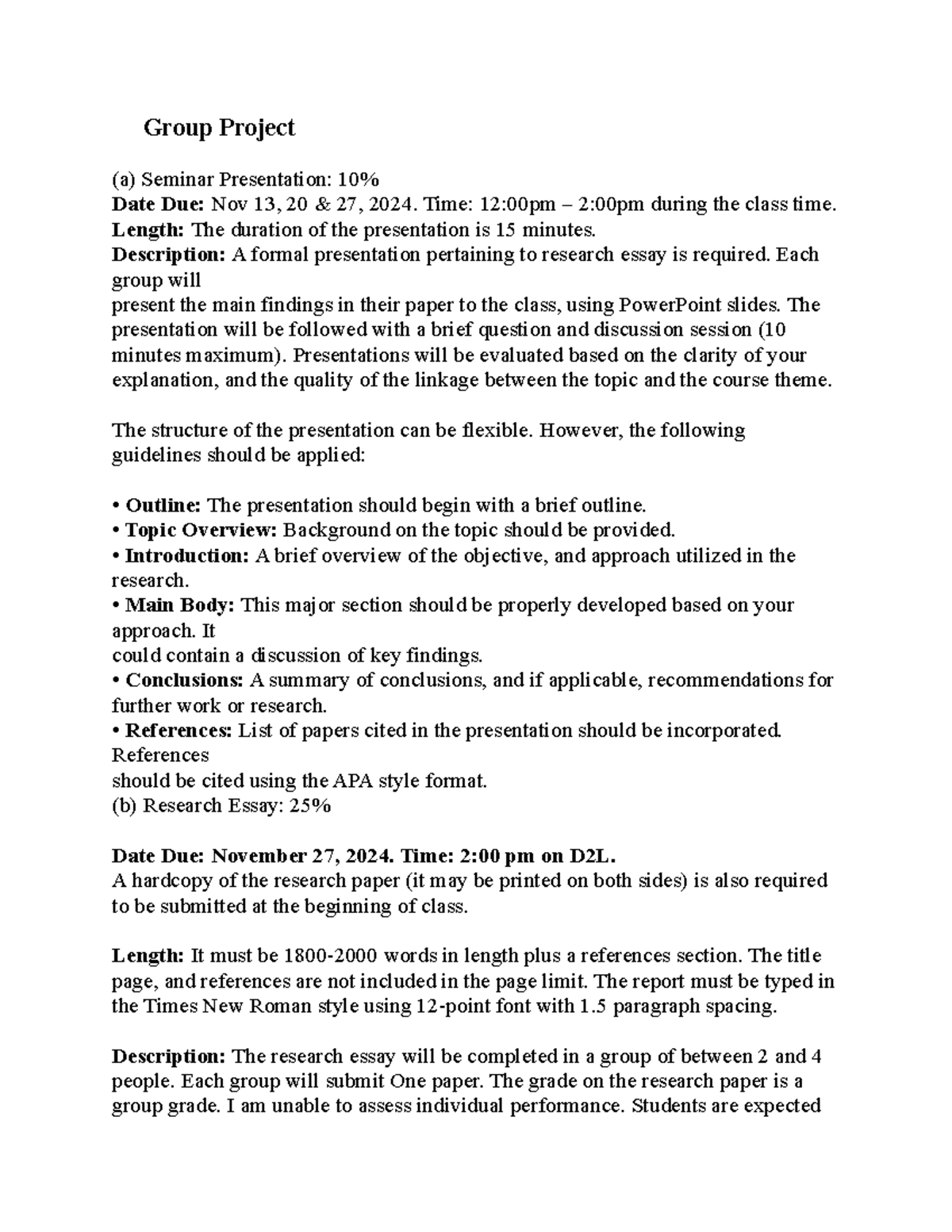 Group Project Guidelines: Seminar Presentation & Research Essay (2024 ...