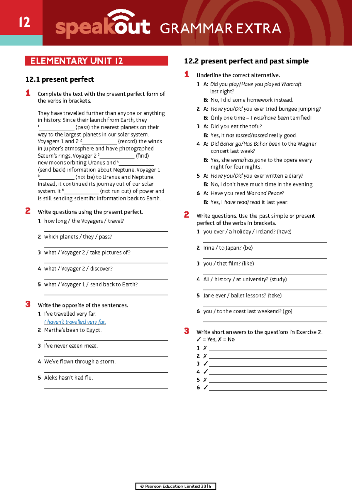 Speakout Grammar Extra Elementary Unit 12 - 1 © Pearson Education ...