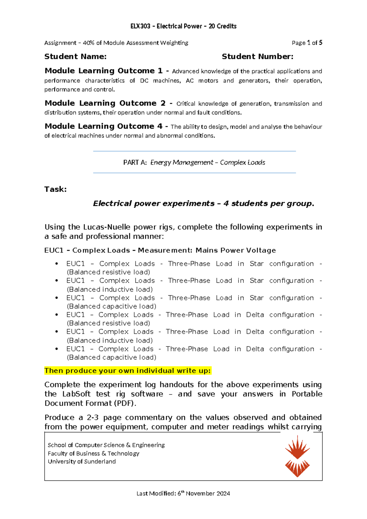 ELX303 - Assignment - 40% Weighting - Energy Management & MatLab Tasks ...