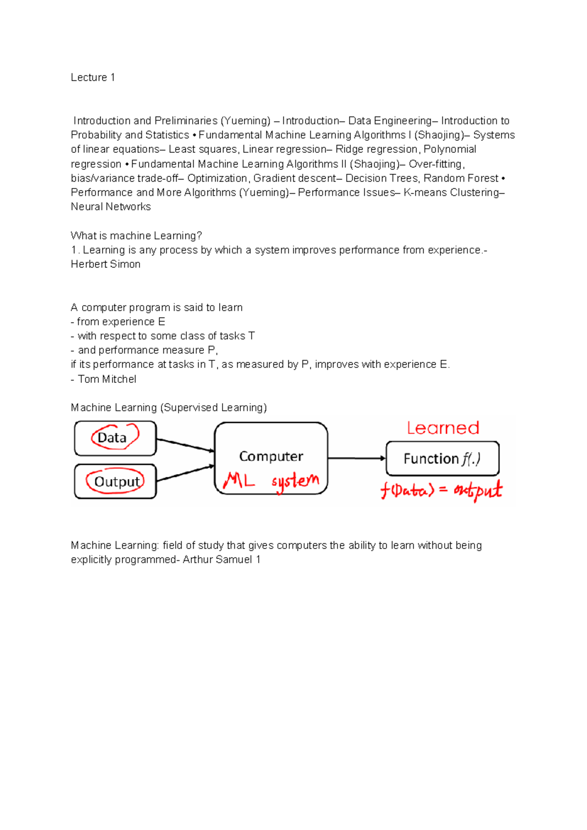 EE2211 Midterm Notes: Introduction to Probability & Machine Learning ...