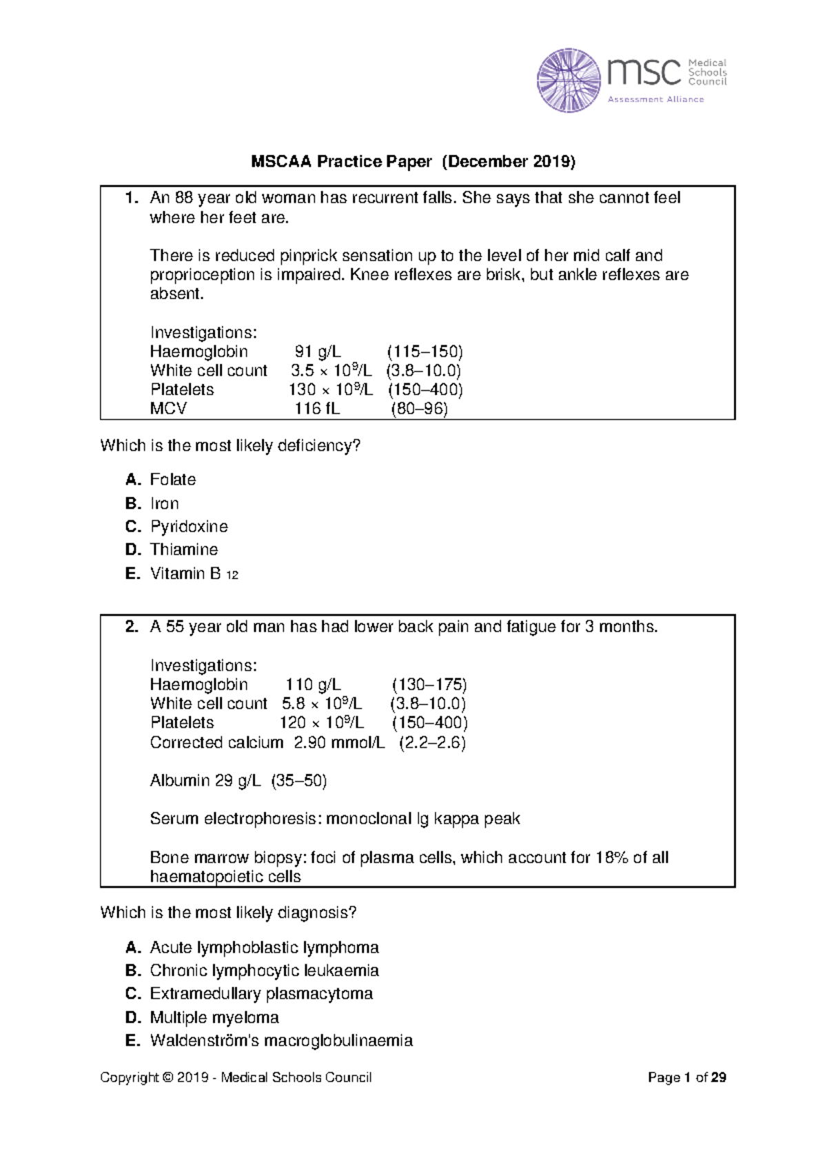 MSCAA Final Year Practice Paper - Clinical Scenarios and Diagnoses ...