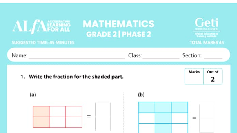 Phase-2 Maths Mock Paper for Class 2: Practice Questions - Studocu