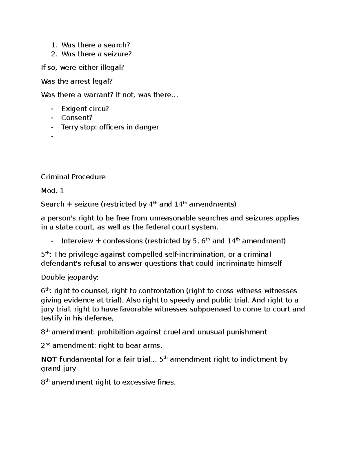 Criminal Procedure Mod. 1-6: Comprehensive Lecture Notes - Studocu