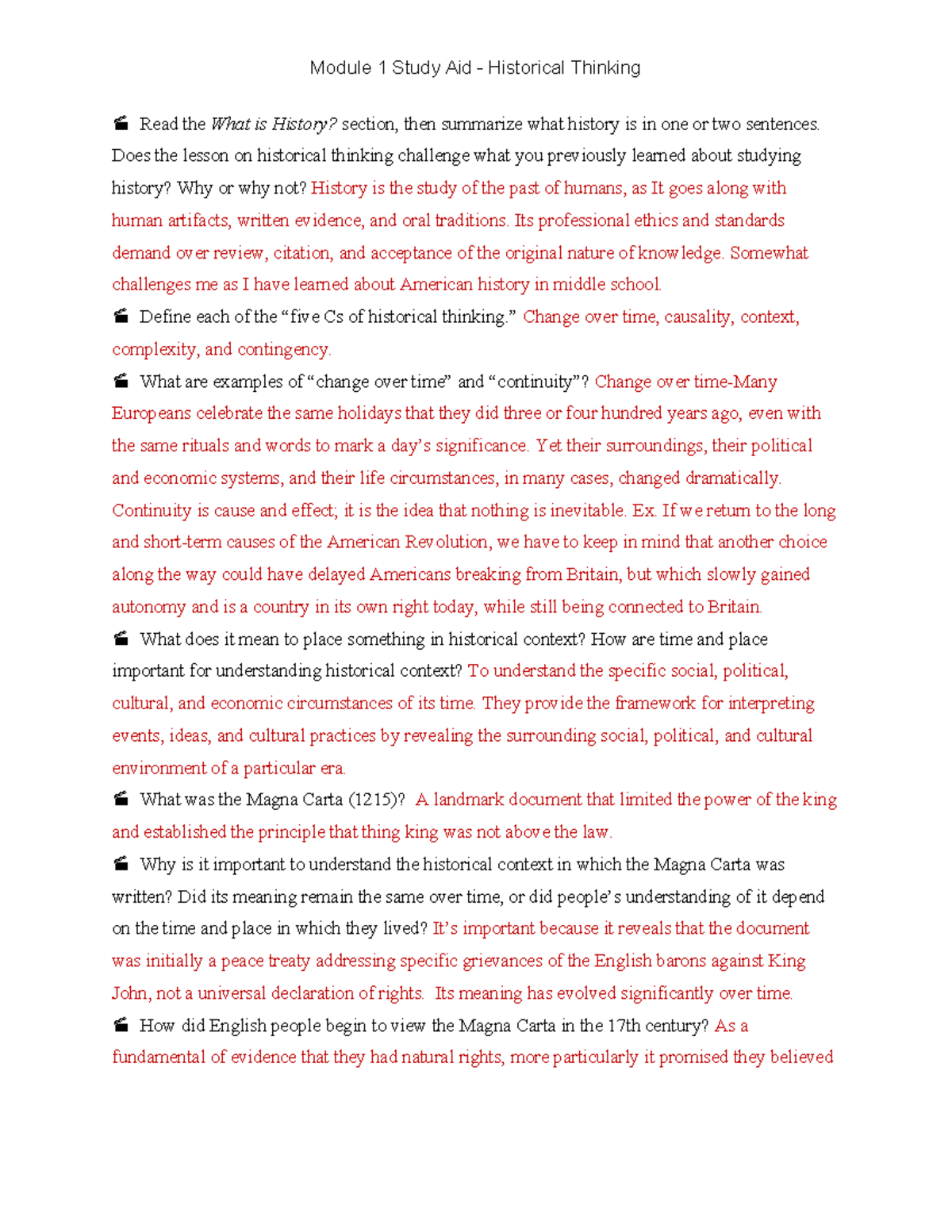Module 1 Study Aid: Understanding Historical Thinking & Context - Studocu