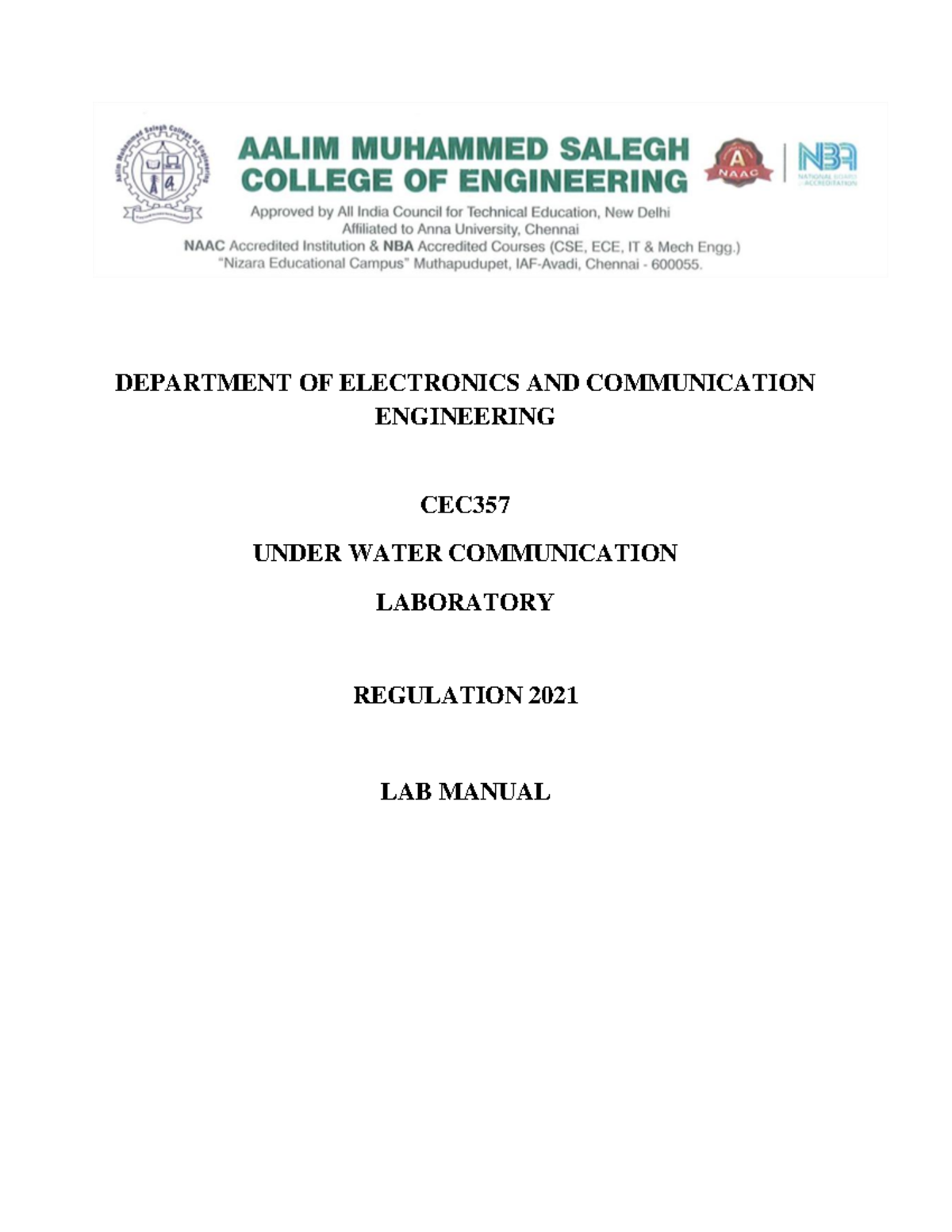 UWC LAB CEC357: Underwater Communication Experiments Manual - Studocu