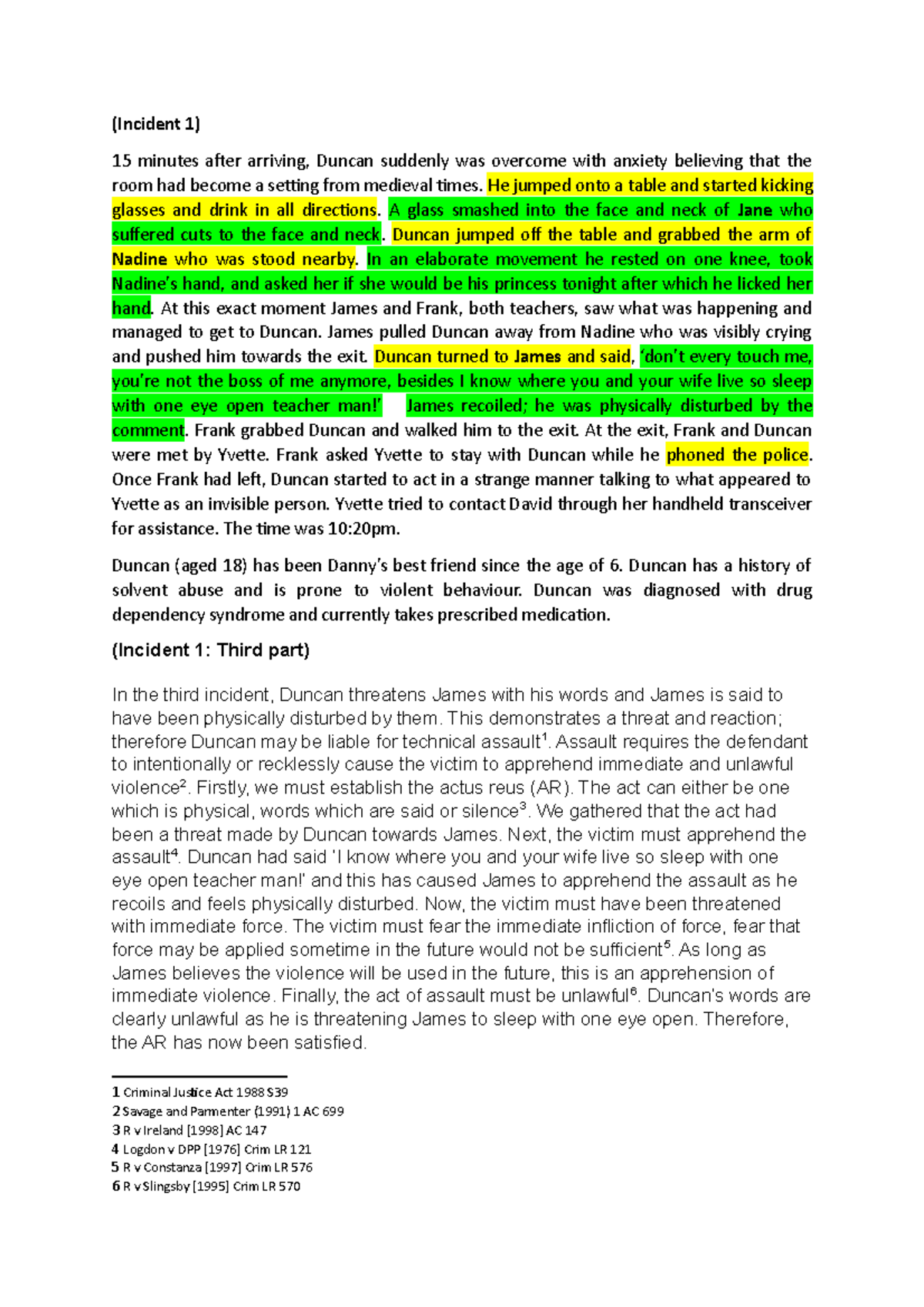 Legal Analysis of Technical Assault and Defenses in Murder Case - Studocu