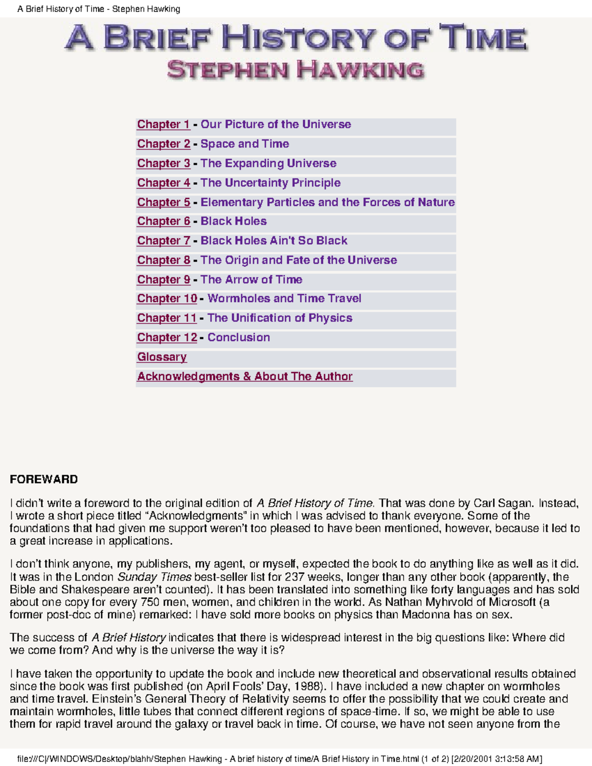 A Comprehensive Overview of A Brief History of Time - Studocu