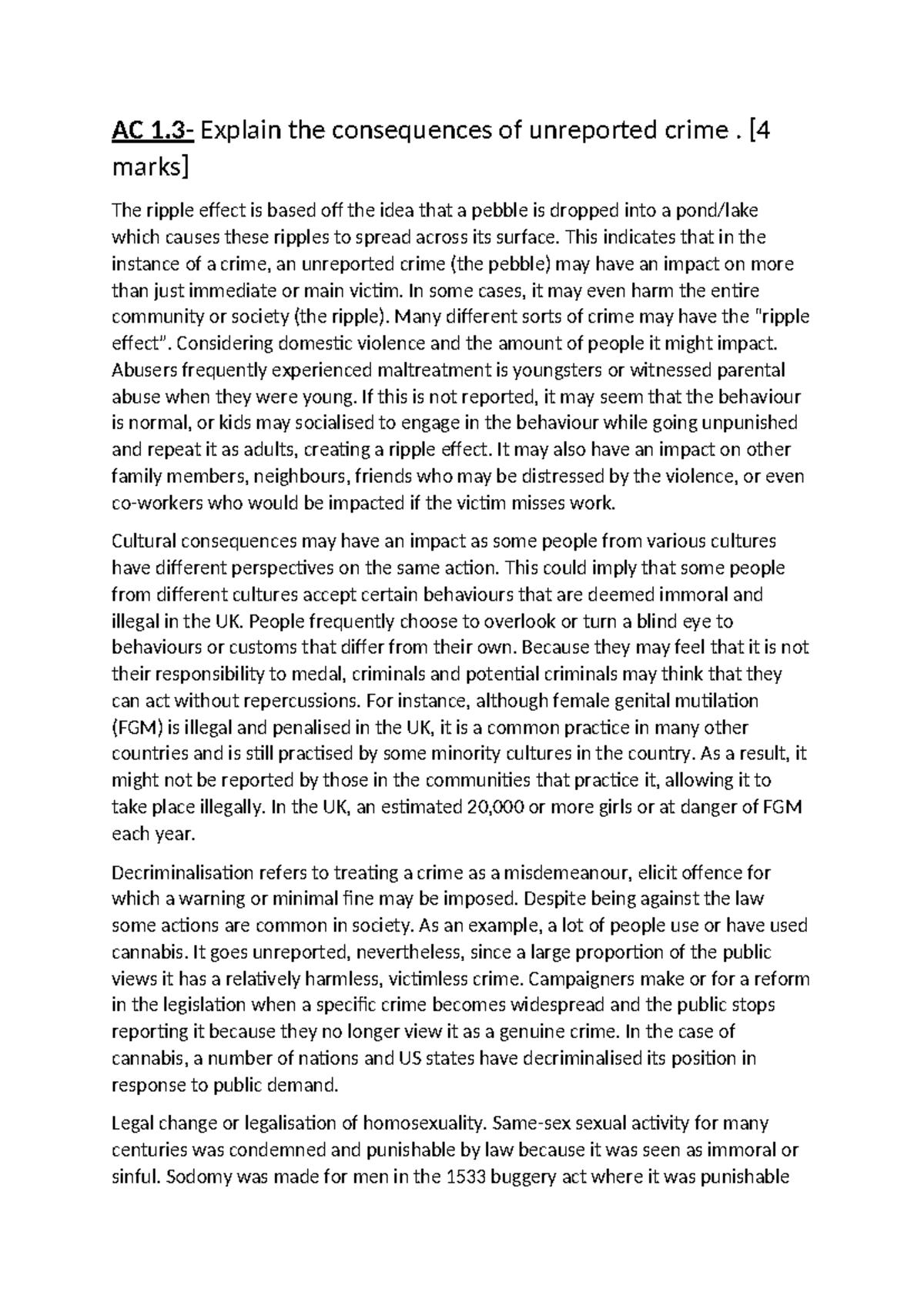 UNIT 1 AC3: Consequences of Unreported Crimes and Societal Impact - Studocu