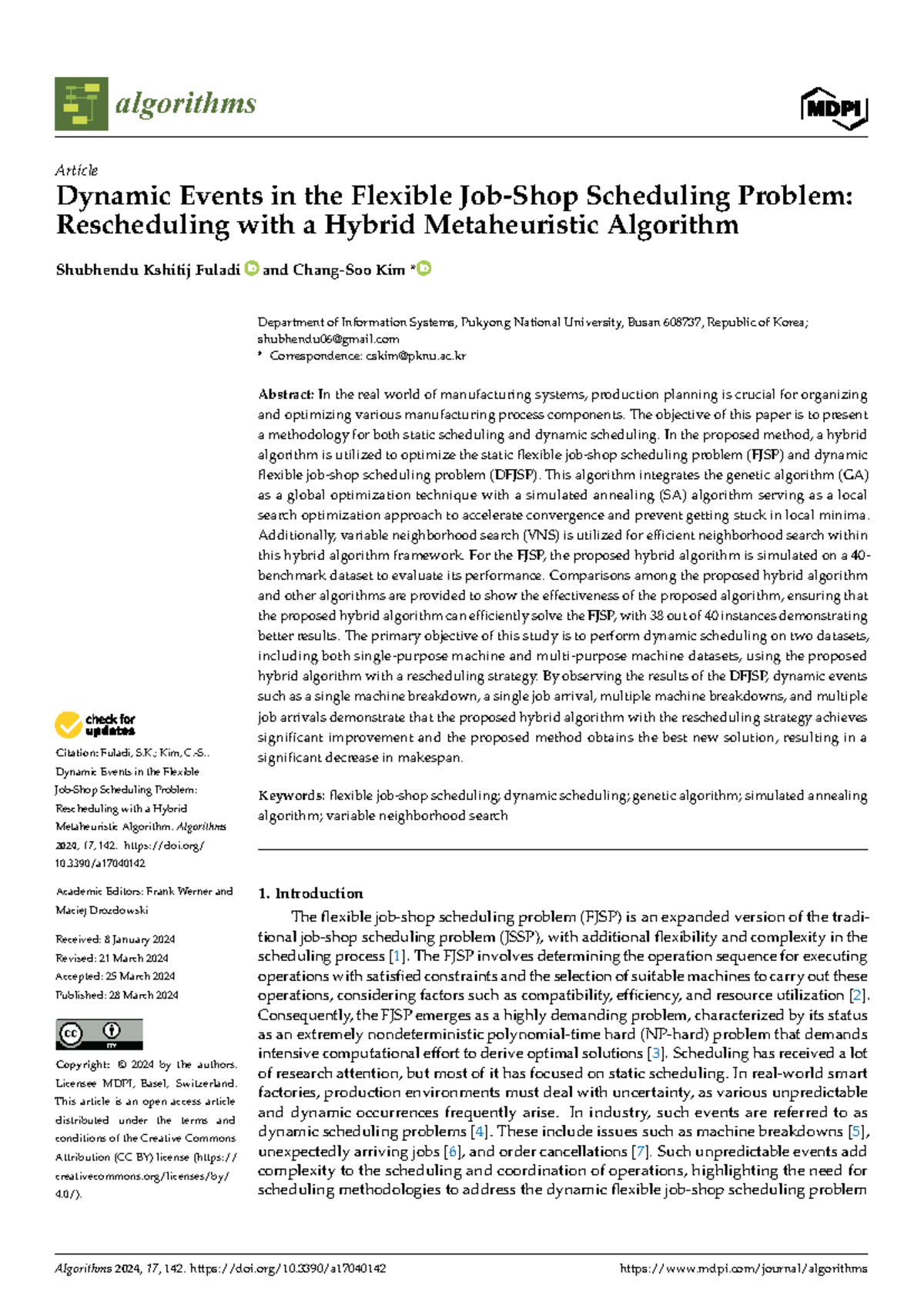 Dynamic Events in FJSP: Rescheduling with Hybrid GA-SA-VNS Algorithm ...