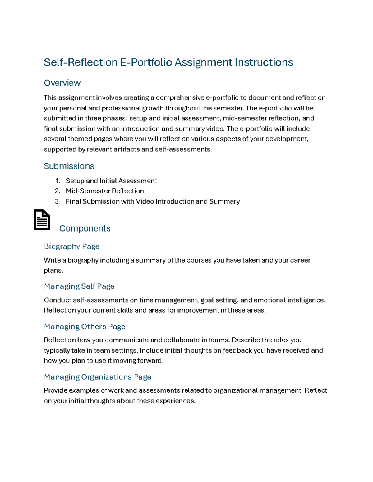 E-Portfolio Assignment Instructions: Personal Growth Reflection - Studocu
